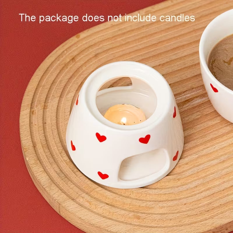 Heart Print Ceramic Fondue Set